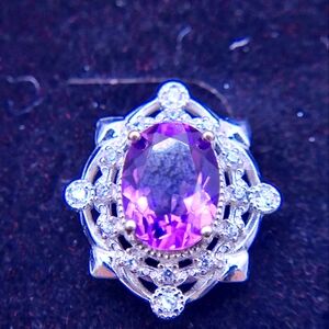 Solid silver amethyst earrings with white topaz on the side